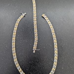 Sterling Silver and Gold Necklace and Bracelet Set